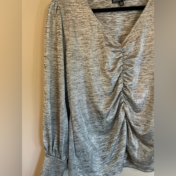NWT John Paul Richards INC JPR Studio Metallic Ruched Silver Knit Medium - Picture 2 of 12
